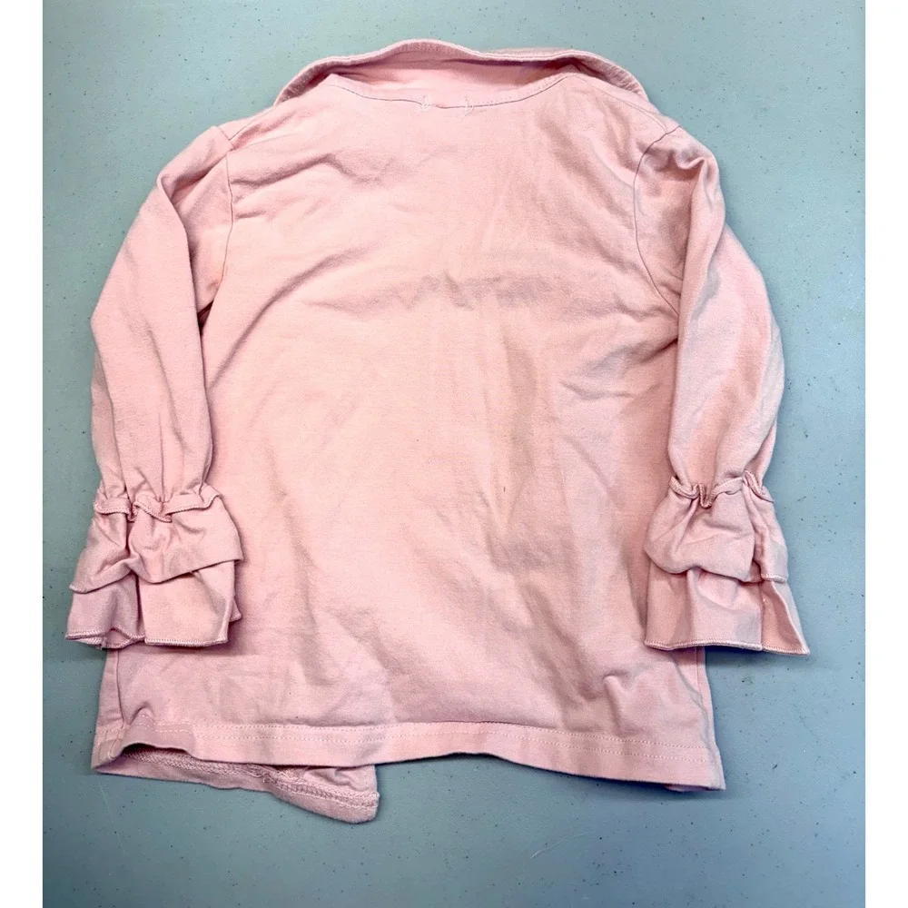 Girls 3T Open Front Pink Cardigan Shawl Collar Ruffled Cuffs Jersey Lightweight